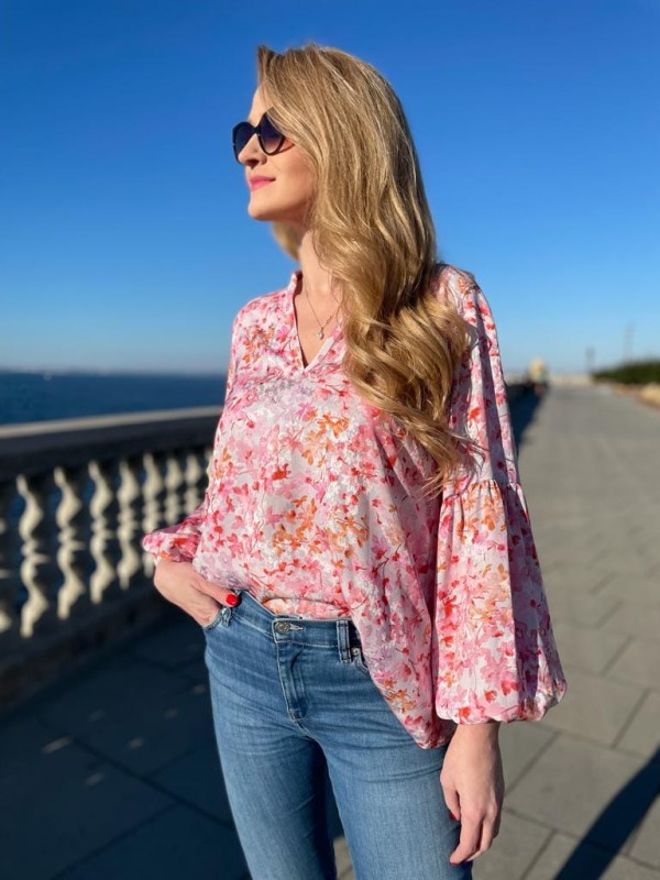 BLUZKA Z WISKOZY Z SZEROKIM RĘKAWEM MELISA BELLIS